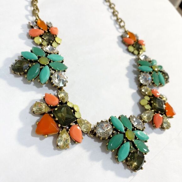 Stella & Dot Elodie Necklace Multicolor Coral Orange Blue Green Boho Festival - Picture 3 of 8